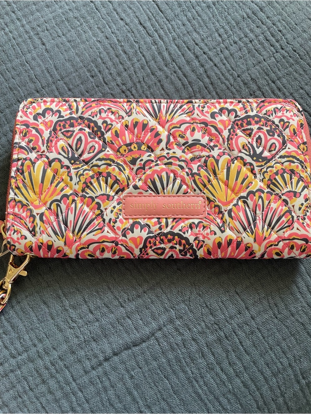 Simply Southern Coral Pink and Yellow Quilted Wristlet Wallet